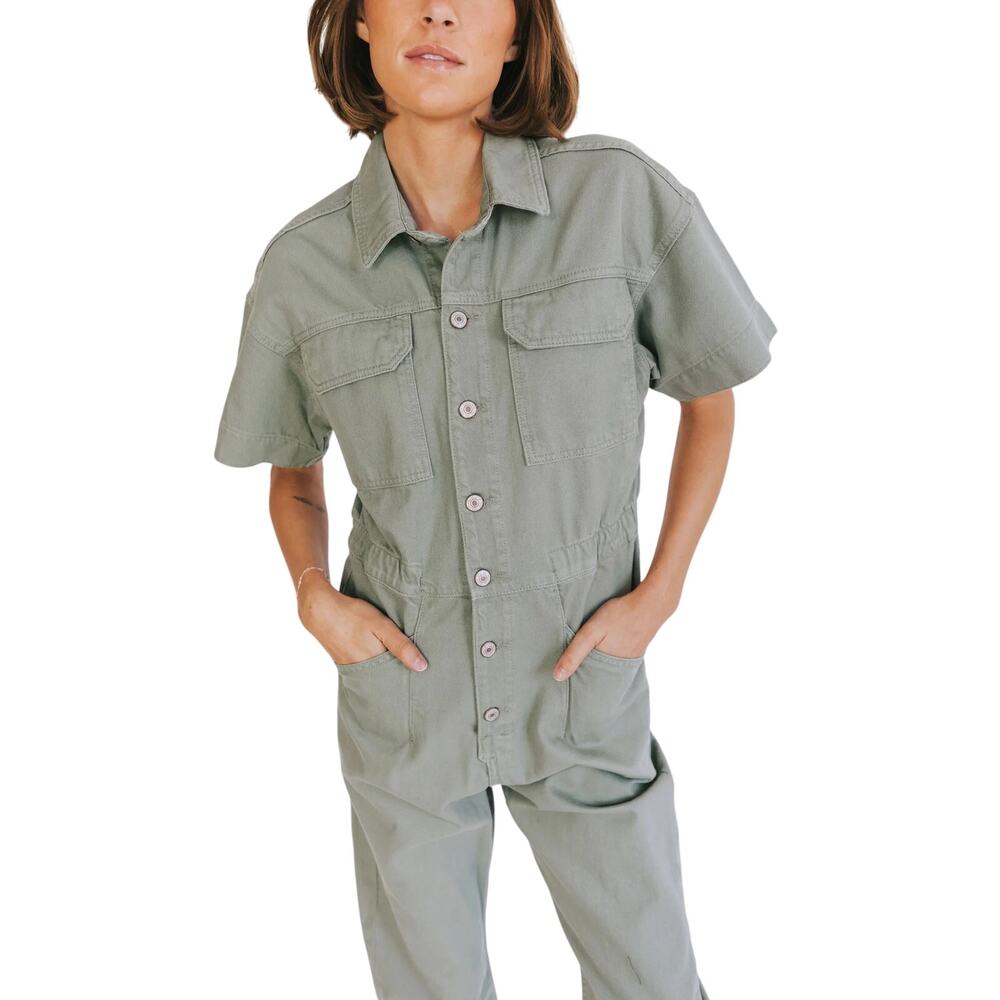 Free People Sage Green Utility Jumpsuit - Picture 3 of 9